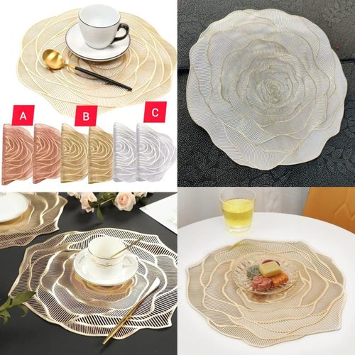 6-Piece Set of Floral Non-Woven Decorative Table Mats for Dining Room, Heat Resistant Rose Patterned Placemats for Kitchen and Events