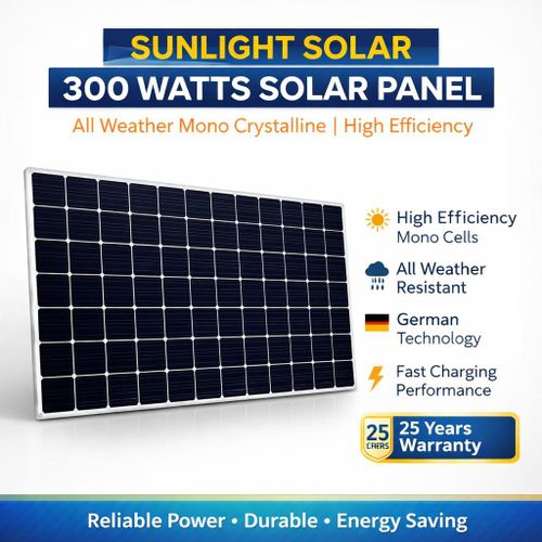 300 Watts Solar Panel All Weather Mono Crystalline High Efficiency German Technology 25 Years Warranty