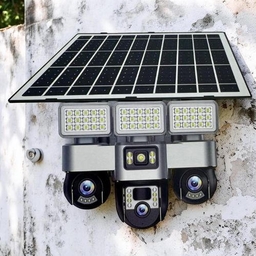 Multi-User Access Family Monitoring Two In One 12MP V380 Pro 4G Sim card PTZ Rotating Multiple Lens screens Solar Camera with High Brightness Outdoor Security Solar Flood Light