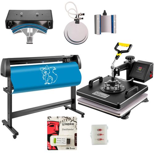 8 in 1 Heat Press 12"x15" 360°Swing Away and Vinyl Cutter Plotter 28inch 720mm Digital Control Desktop Art DIY Combo Set