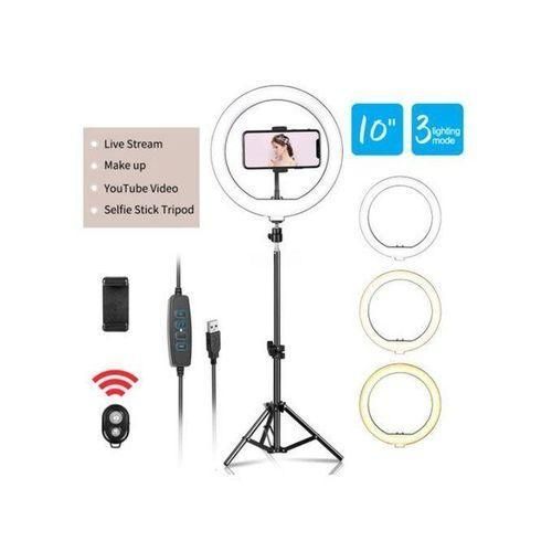 High Quality 10 Inches Big LED Ring Light For Camera Phone Tiktok YouTube Video Shooting And Makeup 10 Inch Ring Light With 2 Metre Long Foldable And Lightweight Tripod Stand Free Bluetooth Shutter Remote