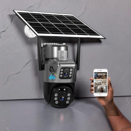 360-Degree Rotation Customizable Audio Warning Automatic Spotlight Activation Two-Way Audio V380 Pro App 12MP 4G PTZ Rotating Dual Lens Full-Color 247 Colored Night Vision Outdoor Security Solar Camera