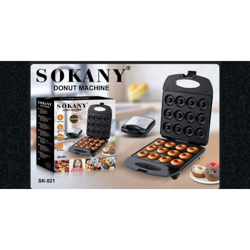 Sokany 12pcs Donut Maker Non-Stick Plates – Electric Mini Doughnut Machine with Thermostat Control & Indicator Lights