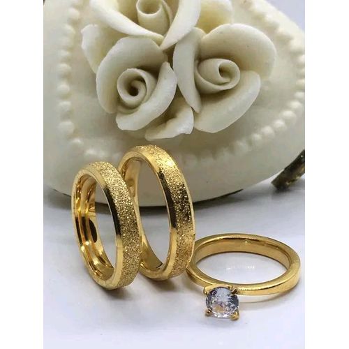Gold Plated Double wedding ring proposal ring for women with free box
