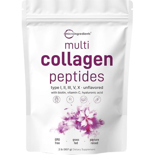 Multi Collagen Peptides Powder 2lb 907g Types I II III V X with Biotin Hyaluronic Acid