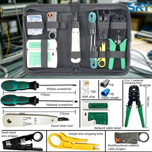 Network Crimper Tool Kit with Tester, Connectors, and Storage for Home & Pro Cabling.