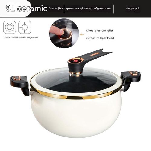 Mini Pressure Cooker 8L Fast Heating Pressure Cooker with Locking Handle Induction Cooker Non-stick Soup Pot - White