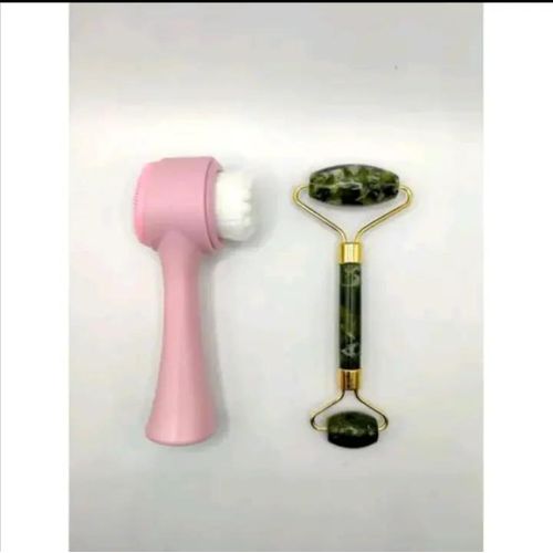 Premium 2-in-1 Facial Cleansing Brush & Natural Jade Roller Set