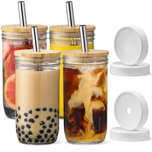 500ml Glass Cup With Lid and Straw