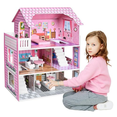 Children Wooden Doll House Toy – Educational Pretend Play Set