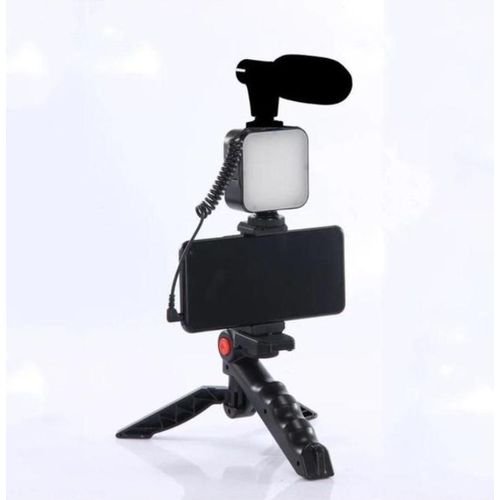 AY-49RGB Video-Making Kit RGB LED Fill Light Noise-Canceling Microphone Tripod Smartphone Holder Complete Vlogging Content Creation Set