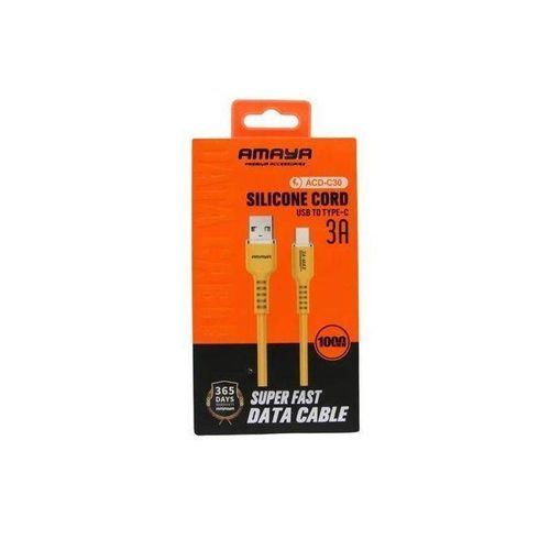 ACD-C30 Flexible Yellow Silicone Type-C Charging Cable USB to Type-C 3A Data Transfer Cord