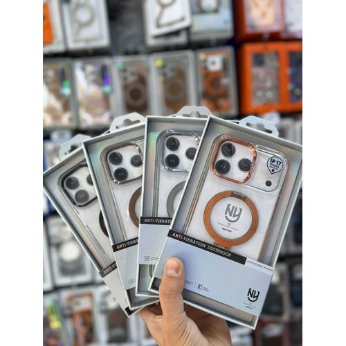 NJOYNY NY 26 Magnetic Clear Case with Camera Stand for Apple iPhone 17 Pro Max – Heavy-Duty MagSafe-Compatible Protective Cover (Grey)