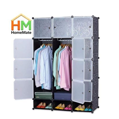 HomeMate 12 Grids 3 Columns Plastic Clothes Portable Wardrobe Closet Storage Shelf With Shoes Storage Box for Books Clothes Toys Sundries Space Saving Household Organizer