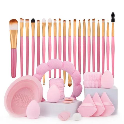 33-piece makeup brush set including powder, eyeshadow, and blush brushes
