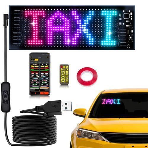 Ultra-Thin USB Flexible Scrolling LED Matrix Panel Sign Screen Display Bluetooth App Control DIY Windshield Programmable Custom Text Pattern Digital Small Message Board for Car Store Bar Hotel Indoor Outdoor Wedding Festival Taxi Open Bright Advertising