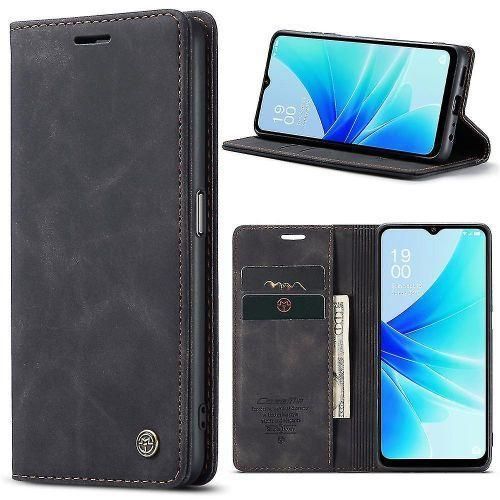 Samsung Galaxy A22 4G Phone Case, Retro Suede Leather Flip Wallet Cover with Magnetic Closure, Shockproof Protective Phone Case with Card Slots and Built-in Kickstand (Black)