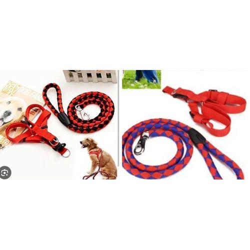 Adjustable Nylon Braided Dog Harness and Leash Set with 360 Degree Rotating Rust Resistant Metal Hook Step In Chest Support Walking Lead for Small Medium Large Dogs