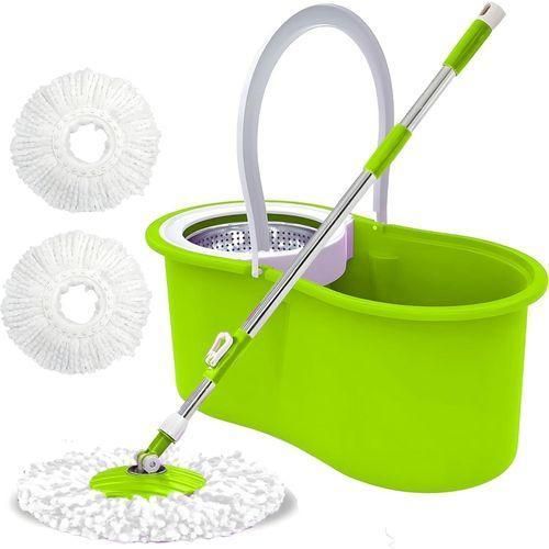 Premium Quality 360 Easy Spin Mop Bucket Set Home Cleaner Extended Easy Press Stainless Steel Handle -2pcs Microfiber Washable Mop Dryer Basket For Home Kitchen Floor