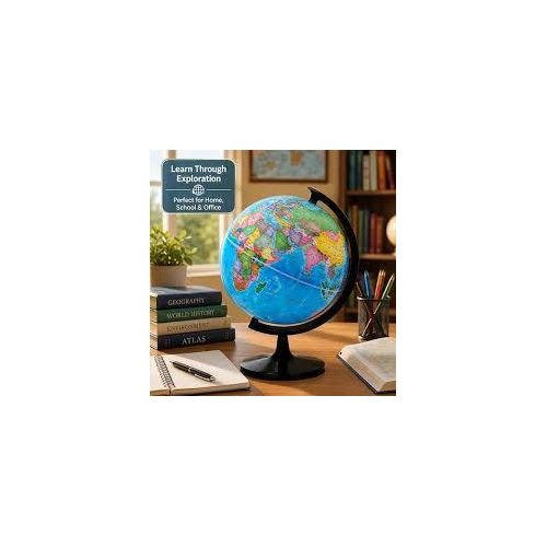 Educational Rotating World Globe, Desktop Political Global Map Geography Aid