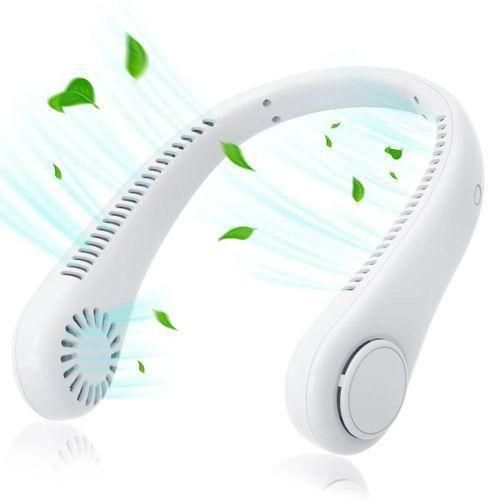 Leaf Less Neck Hanging Small Fan USB Charging Outdoor Portable Portable Sports Neck Hanging Fan- White