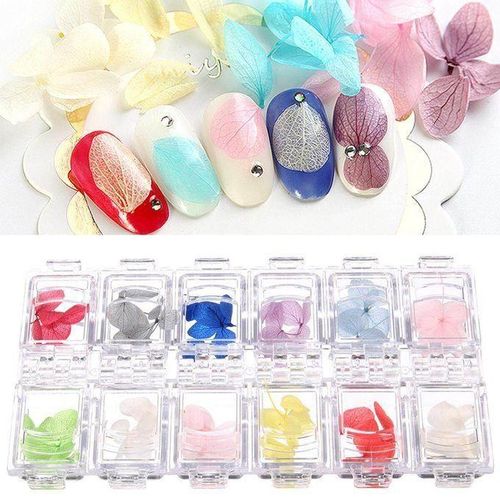 12 Colors Dried Flower Real Hydrangea 3D Vivid Flower Petal Natural Floral Nail Art Tips Decoration
