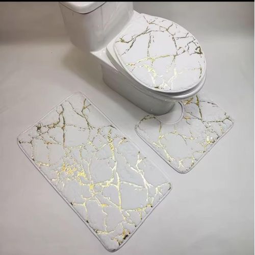 3 in 1 Toilet Bathroom Mat Set Non-Slip Soft Absorbent Bath Rug Pedestal Contour Lid Cover Durable Washable Anti-Skid Floor Mat for Home and Bathroom Comfort