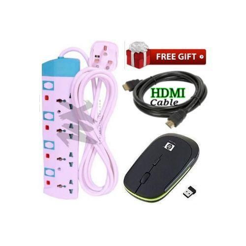 Power King Best Heavy Duty 4 Way Power Extension Cable Free MouseHdmi Cable