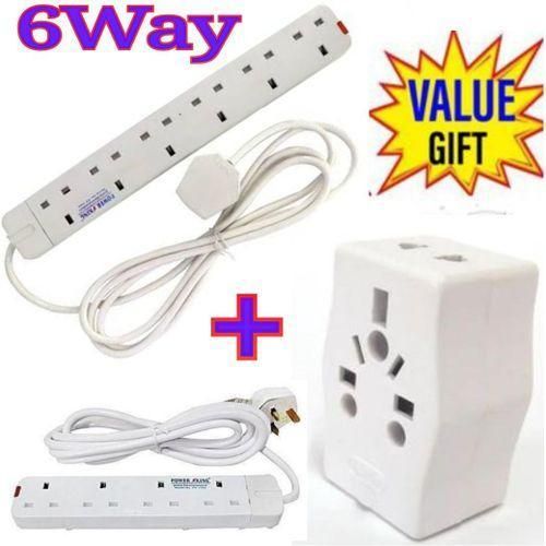 Power King 6Way> Power Extension Socket 3m Cable In 6 Way + Free Travel Adapter