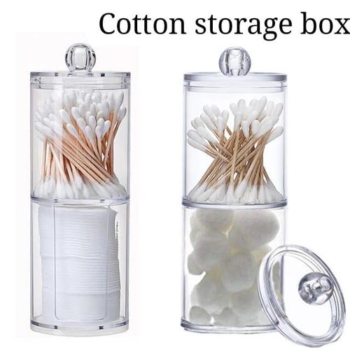 2-Layer Acrylic Multifunctional Round Q-Tip Storage Box – Makeup Cotton Pad Organizer & Jewelry Holder
