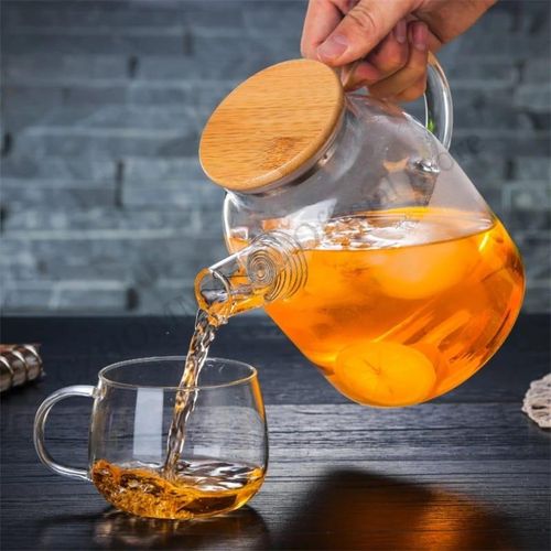Glass Teapot, Made Of High Quality Borosilicate Glass With Wooden Lid + Stainless Steel And Stainless Wire Infuser