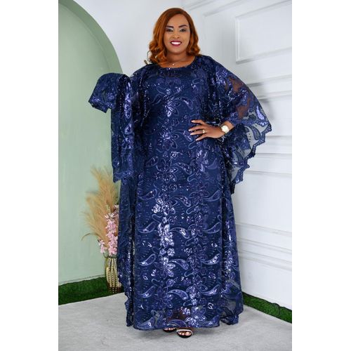 Navy Blue Gaccie Floral Elegant long (maxi) original heavy full inner lining lace dresses...