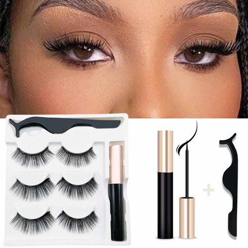 Magnetic Eyelashes 5D with Eyeliner Kit 3-Pair Reusable Fluffy Mink Lashes Magnetic Lashes No Glue Easy to Wear