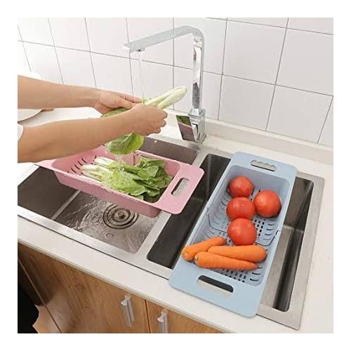 Extendable Over-the-Sink Colander Basket - Household Adjustable Drain Strainer for Washing Fruits & Vegetables