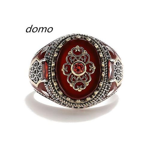 Ins Hot Luxurious And Sophisticated Two-Tone Red Onyx Diamond Engraved Mens Ring