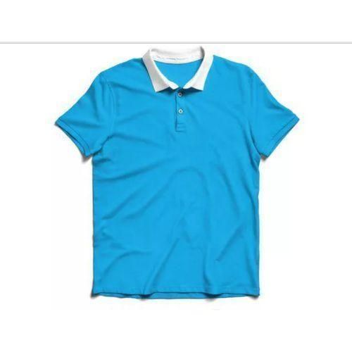 Fashion 100% Cotton Men White Colar Polo Tshirt- Blue