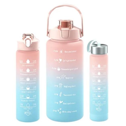 3 in 1 Motivational Water Bottle_Time marker,straw and carry strap_2L/750ml/280ml