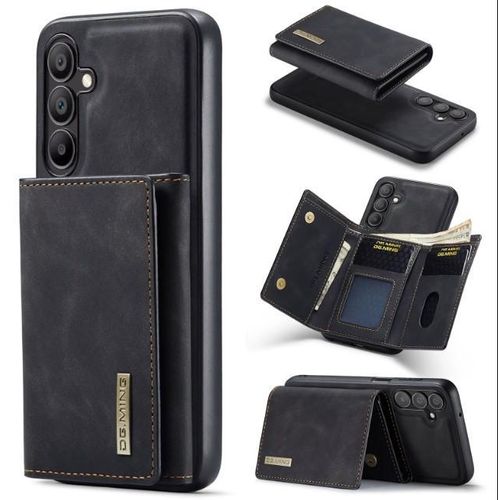 Black DG.MING Premium Leather 3-Fold Wallet Case + Magnetic Detachable Phone Cover for Samsung A56
