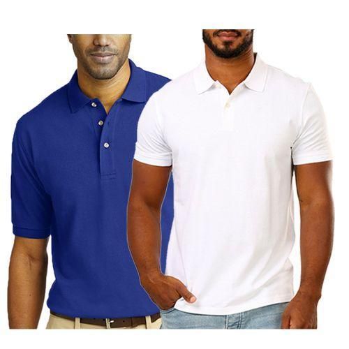 2 Piece - Short Sleeve Polo Shirt - Blue/White