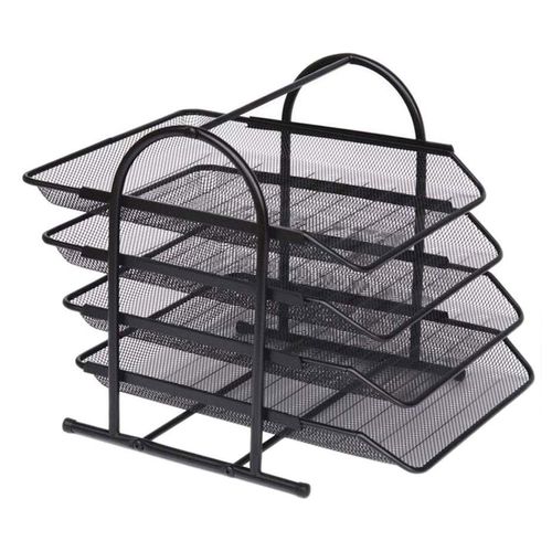 4 Tier File Holder Tray Magazine Rack Desk Metal Iron Mesh Document Organizer