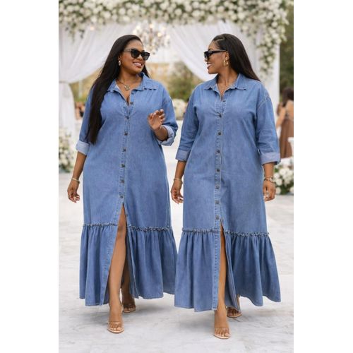 Ladies elegant Blue denim maxi Dress