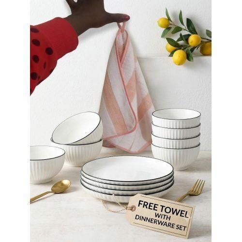 18 PIECE CONCISE DINNER SET + FREE LARGE MICROFIBRE MULTIPURPOSE TOWEL (6 BOWLS + 6 SIDEPLATES + 6 DINNERPLATES )