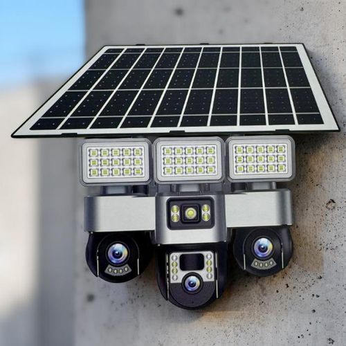 Ultra High Quality Advanced Monitoring Two In One 12MP V380 Pro 4G Sim card PTZ Rotating Multiple Lens screens Solar Camera with High Brightness Outdoor Security Solar Flood Light