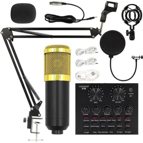 BM800 USB Condenser Microphone Kit with V8 Sound Card Studio Kit Adjustable Boom Arm Stand Pop Filter Shock Mount for Podcasting