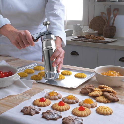 Stainless Steel 24-Option Cookie Biscuit Press Machine - 20 Pattern Discs 4 Icing Nozzles