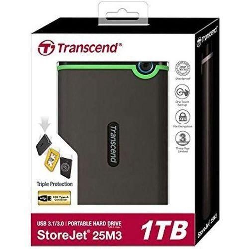 Original Transcend 1TB USB 3.1 Rugged External Hard Drive, Iron Grey TS1TSJ25M3S