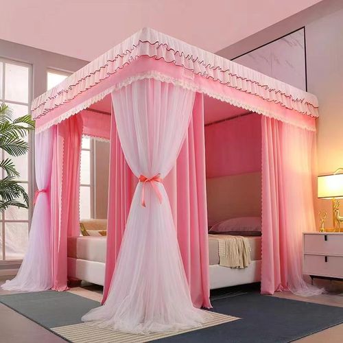 Size 5 by 6 Fancy Canopy 4 stand Bedroom Mosquito Net with Stainless Steel Bracket , Princess Room Decorative Bed Curtain
