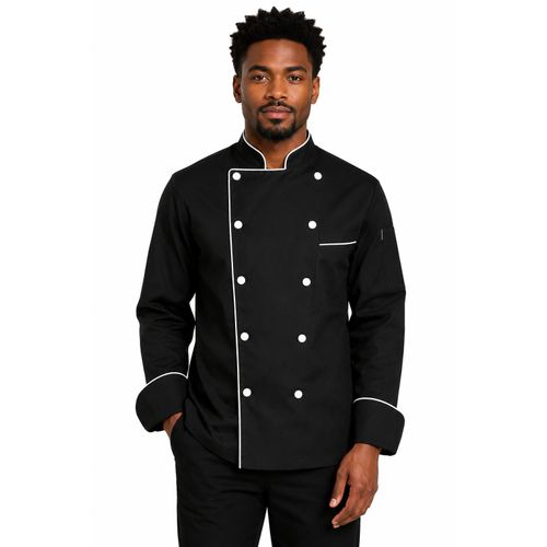 Black Chef Jacket – Double Breasted Professional Chef Coat for Kitchen & Catering