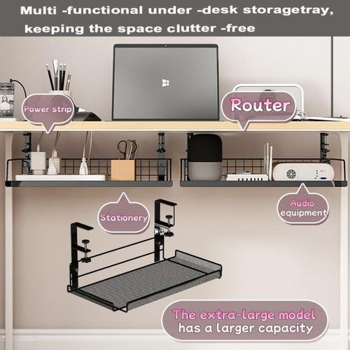 Cable Management Tray 1-Pack Under Desk with Adjustable Clips, Heavy-Duty Metal Space-Saving for Home Office Gaming Desk