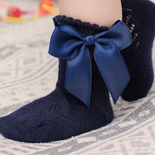 2022 Spanish Style Hollow Baby Socks Girls Socks Vintage Socks With Ribbon Bow For KidsSAGE 0-1